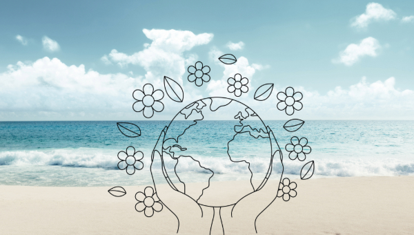 beach with an earth logo