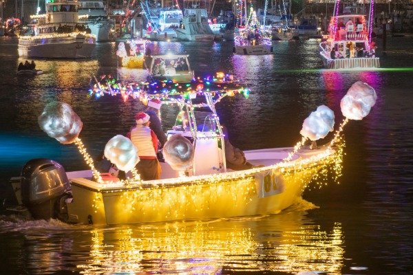 Christmas boat parade with lights